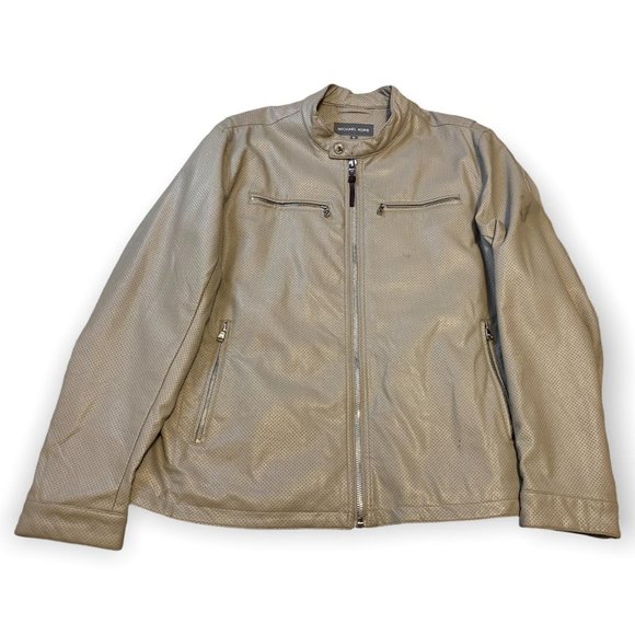 Michael Kors Faux Leather Luxury Designer Bomber Casual Jacket - Mens XL